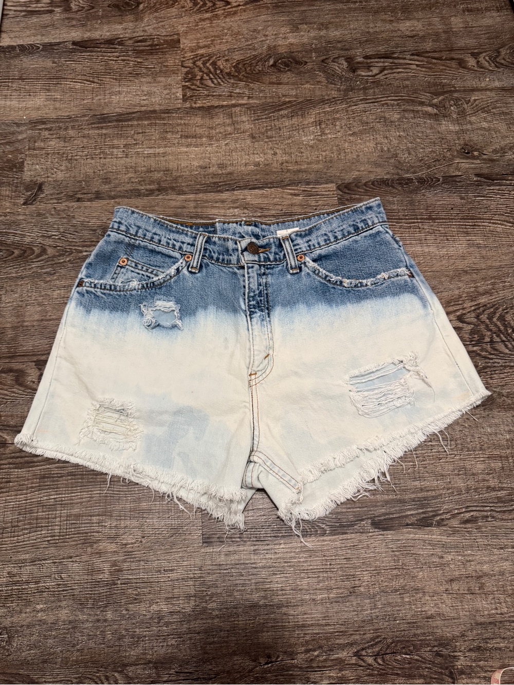 Levi’s Upcycled Shorts Ombre Distressed Denim Shorts with Studded Pockets